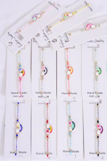 Bracelet Enamel Happy Rainbow Multi / 12 pcs = Dozen  Pull-String , Adjustable , 12 Color Mix , Individual Hang tag & OPP Bag & UPC Code