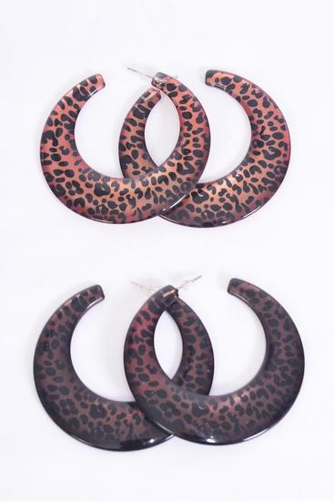 Earrings Poly Loop Leopard Print Post/DZ **Post** Size-2.5" Wide,4 Of each Color Asst,Earring Card & OPP Bag & UPC Code