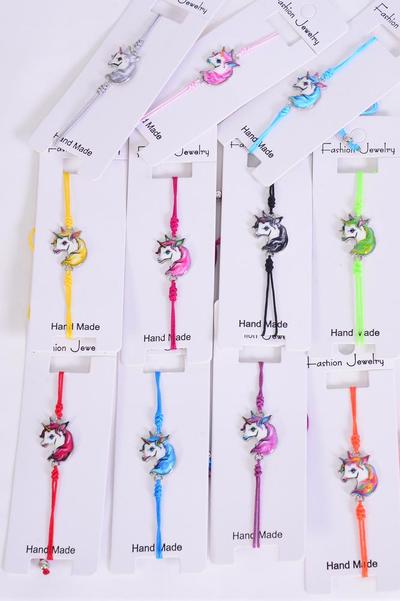 Bracelet Unicorn Gradient Tiedye Strings Multi / 12 pcs = Dozen Pull String , Adjustable , 12 Pattern Asst , Individual Hang tag & OPP Bag & UPC Code