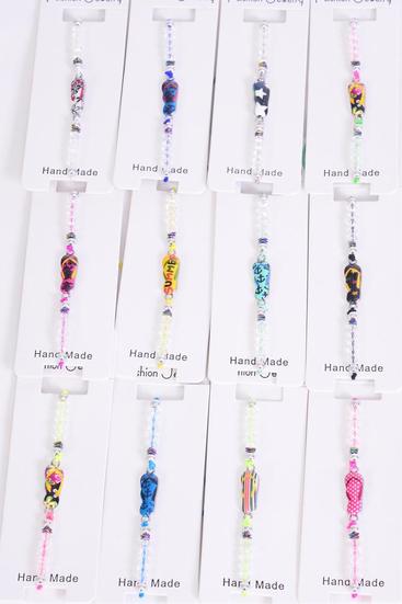 Bracelet Enamel Flip Flop Multi / 12 pcs = Dozen Pull-String , Adjustable , 12 Pattern Mix , Individual Hang tag & OPP Bag & UPC Code