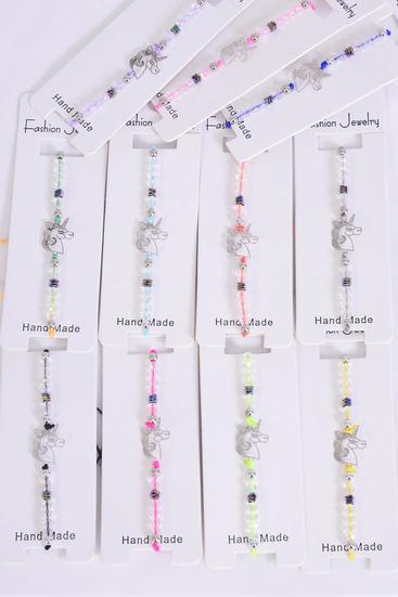 Bracelet Unicorn Silver Filigree Stainless Steel Seashell Semiprecious Stone Mix Pastel / 12 pcs  = Dozen  Pull-String , Adjustable , 12 Pattern Mix , Individual Hang tag & OPP Bag & UPC Code