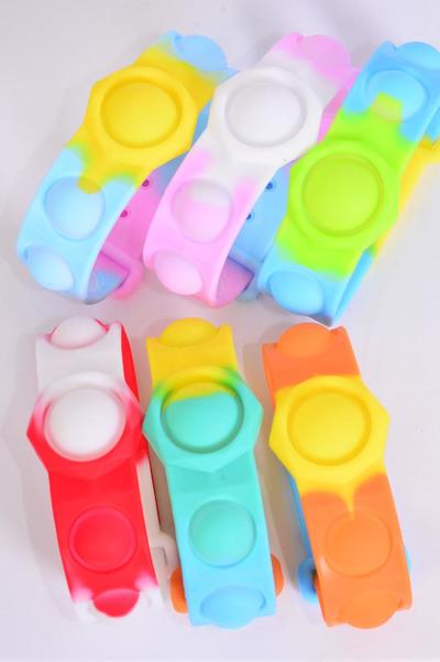 Push Pop Fidget Autism Silicone Bracelet Bubble Gradient Tiedye Multi / 12 pcs = Dozen Autism , 2 Of Each Color Asst , Individual OPP Bag