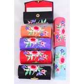 Lipstick Holder Satin Embroidery W Mirror/DZ Size-3.5&quot;x 1.25&quot;,2 of each Color Asst,Opp Bag &amp; UPC Code                                                                                 -