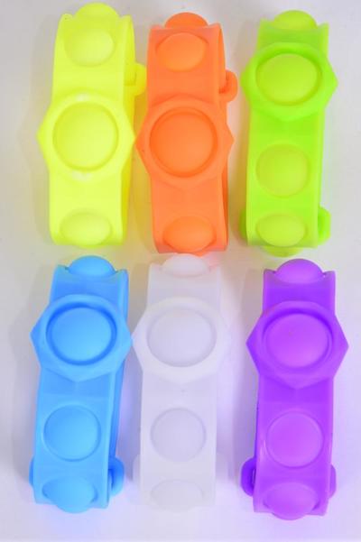 Push Pop Fidget Autism Silicone Bracelet Bubble Neon / 12 pcs = Dozen Autism , 2 Of Each Color Asst , Individual OPP Bag