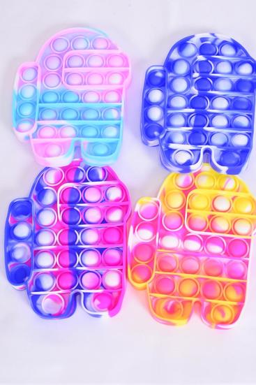 Push Pop Fidget Autism Silicone Robot Gradient Tiedy / 12 pcs = Dozen Push Pop , Robot Size - 5.75" x 4.25" Wide , 3 Of Each Color Asst , Individual OPP Bag & UPC Code