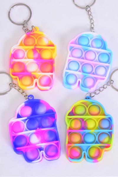 Push Pop Fidget Autism Key Chain Among Robot Gradient Tiedye / 12 pcs = Dozen Size - 3" x 2" Wide , 3 of each Color Asst , OPP Bag & UPC Code