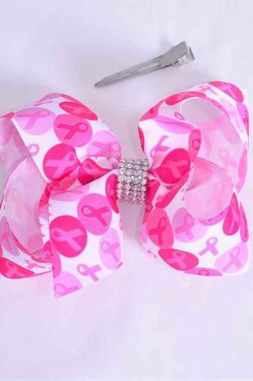 Hair Bow Jumbo Pink Ribbon Grosgrain Bow-tie/DZ Alligator Clip,Size-6"x 5" Wide,Clip Strip & UPC Code