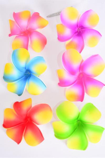 Flower Large Aloha Gradient Tiedye Alligator Clip / 12 pcs Flower = Dozen Alligator Clip , Flower - 4" Wide , 2 Of each Color Asst , Display Card & UPC Code , Clear Box