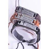 Bracelet Real Leather Band let your light shine before others/DZ **Unisex** Adjustable,4 of each Color Mix,Individual Hang tag & OPP Bag & UPC Code