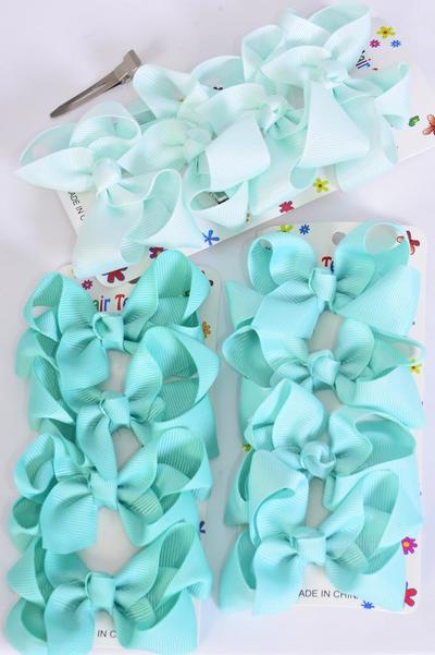 Hair Bows 48 pcs Grosgrain Bow-tie Mint Green Mix / 12 card = Dozen Alligator Clip , Bow Size - 3" x 2" Wide , 4 Mint Green , 4 Aqua , 4 Tropic Color Asst , 4 pcs per card,12 card = Dozen