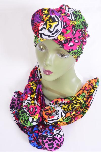 Turban Headwrap Cotton Stretch Ethnic Multi/DZ 4 Of each Pattern Asst,Wrinkle Free, Super Comfort,Hang Tag & UPC Code