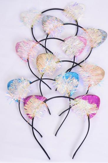 Headband Horseshoe Cat Kitty Ears Iridescent Pastel / 12 pcs Bow = Dozen Color - 2 White , 2 Pink , 2 Yellow , 2 Lavender , 2 Blue , 1 Hot Pink , 1 Mint Green Color Mix , Hang Tag and OPP Bag and UPC Code