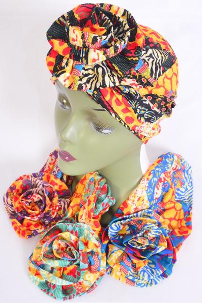 Turban Headwrap Cotton Stretch Ethnic / 12 pcs = Dozen Multi , 3 Of each Pattern Asst , Wrinkle Free , Super Comfort , Hang Tag & UPC Code