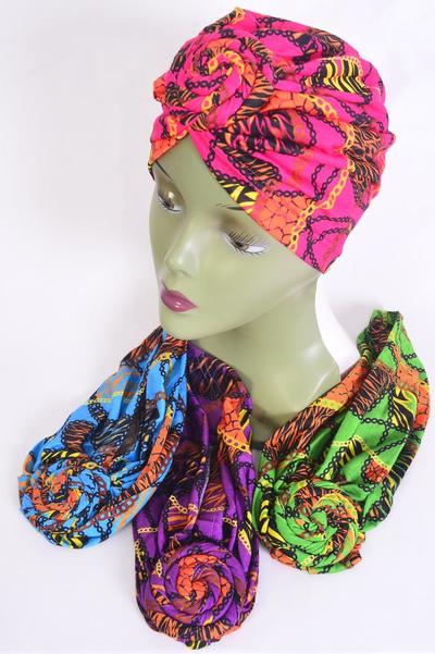 Turban Headwrap Cotton Stretch Ethnic / 12 pcs = Dozen  Multi , 3 Of each Pattern Asst , Wrinkle Free , Super Comfort , Hang Tag & UPC Code