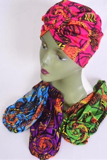 Turban Headwrap Cotton Stretch Ethnic Multi/DZ **Multi** 2 Of each Pattern Asst,Wrinkle Free, Super Comfort,Hang Tag & UPC Code