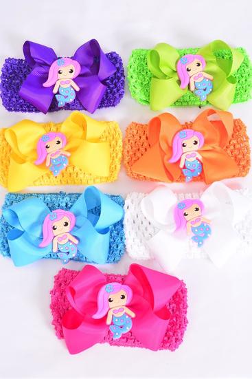 Ballerina Headband Mermaid Charm Grosgrain Bow-tie Citrus / 12 pcs Bow = Dozen Citrus , Stretch , Ballerina - 2.75" Bow - 5"x 4" , 2 White , 2 Fuchsia , 2 Purple , 2 Yellow , 2 Blue , 1 Lime , 1 Orange Color Asst .
