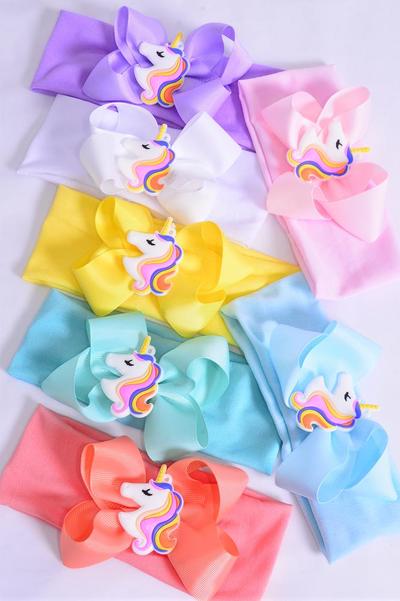Headband Cotton Stretch Unicorn Grosgrain Bow-tie Pastel / 12 pcs Bow = Dozen Stretch ,Width -2.5" Wide ,Bow-5"x 5" Wide ,2 White ,2 Pink ,2 Blue ,2 Purple ,2 Yellow ,1 Peach ,1 Mint Green  Color Mix ,Hang Tag & UPC Code