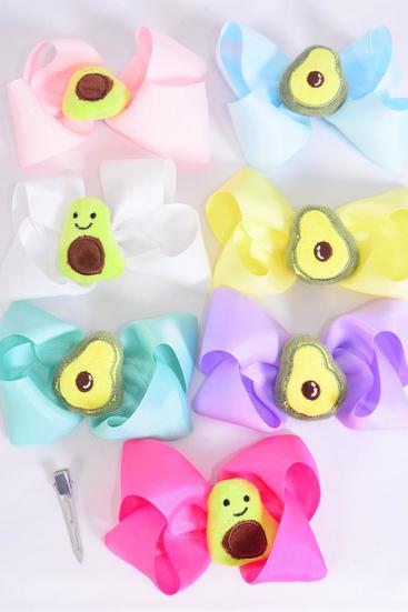 Hair Bow Jumbo Center Avocadorable Stuff Charm Grosgrain Bow-tie Pastel / 12 pcs Bow = Dozen Alligator Clip , Size - 6" x 5" Wide , 2 White , 2 Baby Pink , 2 Lavender , 2 Hot Pink , 2 Mint , 1 Blue , 1 Yellow Color Asst , Clip Strip & UPC Code