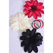 Sequin Flower Jumbo Sequin Red Black Beige Mix Alligator Clip &amp; Brooch/DZ **Flower Size-6&quot;,Alligator Clip &amp; Brooch,4  of each Color Asst,Display Card &amp; UPC Code,Clear Box