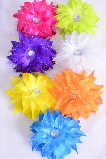 Flower Jaw Clip Bouquet Baby Breath & Stone Multi / 12 pcs Jaw Clip Flower = Dozen    Flower Size - 5.5" Wide , 2 Fuchsia , 2 Yellow , 2 Purple , 2 Blue , 2 White , 1 Orange , 1 Lime Color Mix , Hang Tag & UPC Code , Clear Box 