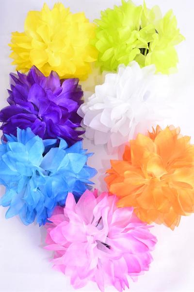 Flower Jaw Clip Chiffon Gradient Tiedye Multi / 12 pcs Jaw Clip Flower = Dozen   Flower Size - 5.5" Wide , 2 Pink , 2 Yellow , 2 Purple , 2 Blue , 2 White , 1 Orange , 1 Lime Color Mix , Hang Tag & UPC Code , Clear Box