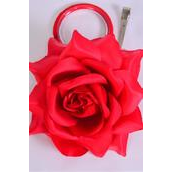 Flower Silk Tea-Rose Large Red/DZ **Red** Size-5",Alligator Clip & Brooch,6 of each Color Asst,Hang Tag & UPC Code,W Clear Box