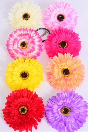 Flower Silk Flower Large 2 tone Multi Life Like Alligator Clip/DZ Size - 6" Wide , Alligator Clip & Brooch & Elastic Pony , 2 Red , 2 Hot Pink , 2 Pink , 2 Peach , 1 Beige , 1 Purple , 1 Yellow , 1 Fuchsia Color Asst