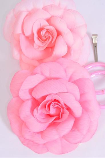 Silk Flower Large Pink Mix Alligator Clip/DZ **Peach Mix** Size-5.5" Wide, Alligator Clip & Elastic Pony & Brooch,6 Peony,6 Dusty Rose Color Asst,Display Card & UPC Code,W Clear Box -