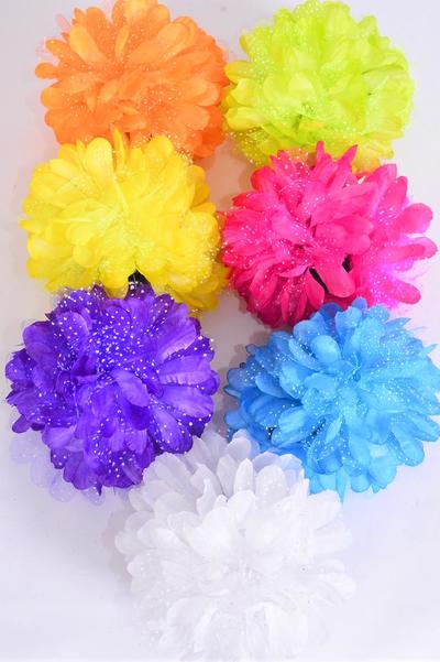 Flower Jaw Clip Bouquet Baby Breath Multi / 12 pcs Jaw Clip Flower = Dozen  Flower Size - 5.5" Wide , 2 Fuchsia , 2 Yellow , 2 Purple , 2 Blue , 2 White , 1 Orange , 1 Lime Color Mix , Hang Tag & UPC Code, Clear Box