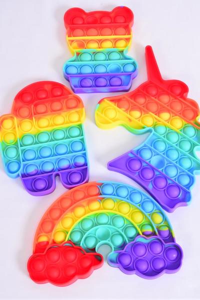 Push Pop Fidget Autism Silicone Rainbow Color Mix Pattern / 12 pcs = Dozen Push Pop , 3 Of Each Pattern Asst , Individual OPP Bag & UPC Code
