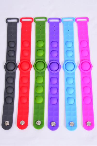 Push Pop Fidget Autism Silicone Bracelet Bubble Solid Multi / 12 pcs = Dozen Autism , 2 Of Each Color Asst , Individual OPP Bag