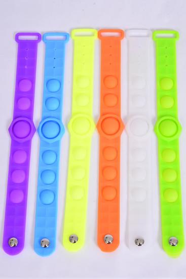 Push Pop Fidget Silicone Bracelet Bubble Neon/DZ **Push Pop** 2 Of Each Color Asst,Individual OPP Bag