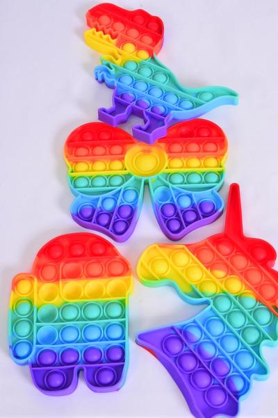 Push Pop Fidget Autism Silicone Rainbow Color Mix Pattern / 12 pcs = Dozen Push Pop , 3 Of Each Pattern Asst , Individual OPP Bag & UPC Code