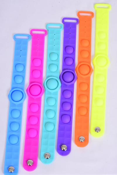 Push Pop Fidget Autism Silicone Bracelet Bubble Caribbean Neon / 12 pcs = Dozen Autism , 2 Of Each Color Asst , Individual OPP Bag