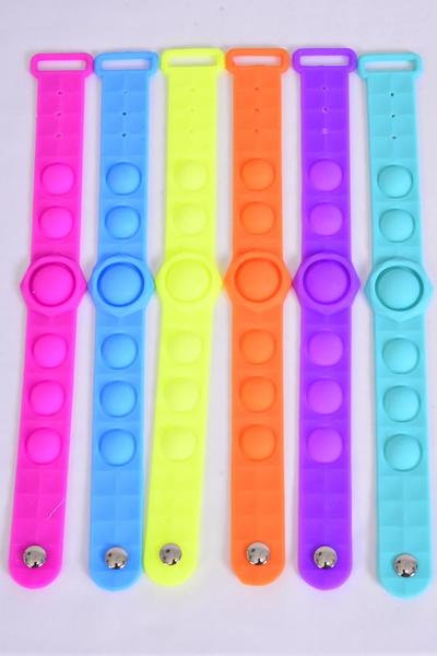 Push Pop Fidget Autism Silicone Bracelet Bubble Caribbean Neon / 12 pcs = Dozen Autism , 2 Of Each Color Asst , Individual OPP Bag