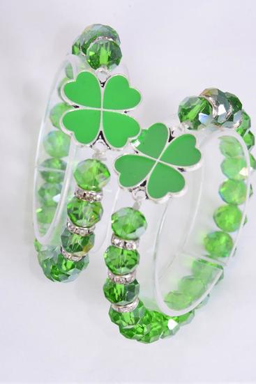 Bracelet Clover Epoxy 10 mm Glass Crystal & Rhinestone Bezel Stretch / 12 pcs = Dozen Match 03177 25009 Stretch , 6 of each Color Asst , Hang Tag & OPP Bag & UPC Code