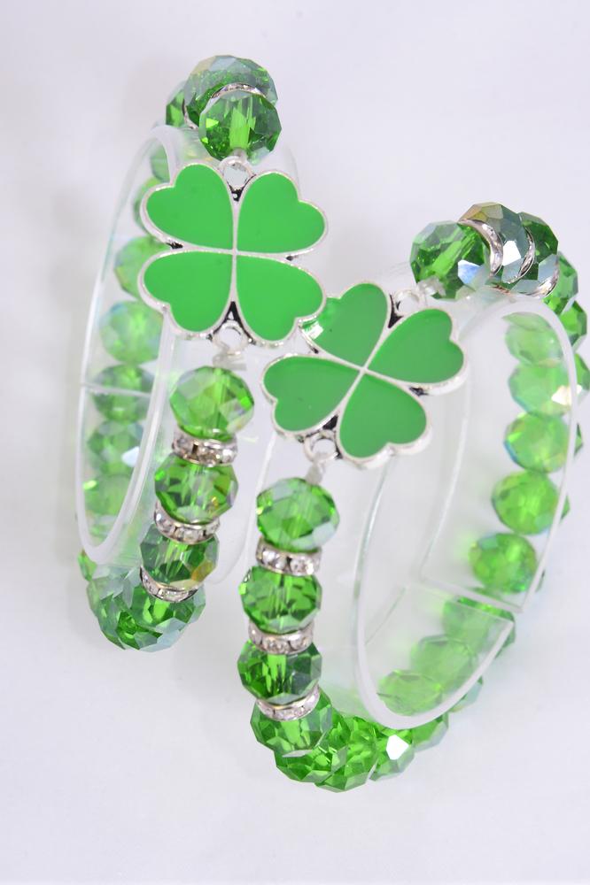 Bracelet Clover Epoxy 10 mm Glass Crystal Rhinestone Bezel Mix / 12 pcs =  Dozen Match 03177 Clover , Stretch , 6 of each Color Asst , Hang Tag & OPP  