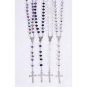 Necklace Prayer Beads 10 mm Glass Crystals/PC 32&quot; Long,Choose Colors,Hang Tag &amp; OPP Bag &amp; UPC Code