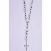 Necklace Prayer Beads Glass Crystals Silver/PC **SILVER** 32" Long, Hang Tag & OPP Bag & UPC Code