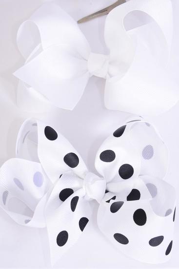 Hair Bow Jumbo Polka dot Black & WhiteMix Grosgrain Bow-tie / 12 pcs Bow = Dozen Alligator Clip , Size-6"x 5" Wide , 6 of each Pattern Mix , Clip Strip & UPC Code