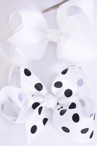 Hair Bow Jumbo Polka dot Black & WhiteMix Grosgrain Bow-tie / 12 pcs Bow = Dozen Alligator Clip , Size-6"x 5" Wide , 6 of each Pattern Mix , Clip Strip & UPC Code