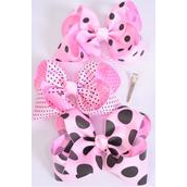 Hair Bow Jumbo Polka-dots Grosgrain Bow-tie Baby Pink Mix/DZ **Baby Pink Mix ** Alligator Clip,Size-6 x 5" Wide,4 of each Pattern Asst,Clip Strip & UPC Code