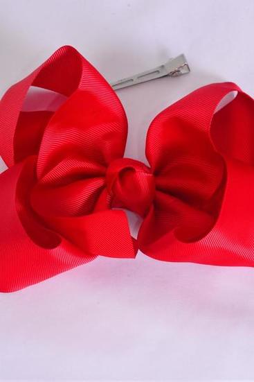 Hair Bow Jumbo Crimson Grosgrain Bow-tie/DZ **Crimson** Alligator Clip,Bow-6"x 5" Wide,Clip Strip & UPC Code