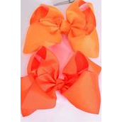 Hair Bow Jumbo Orange Mix Grosgrain Fabric Bow-tie/DZ **Orange Mix** Alligator Clip,Size-6&quot;x 5&quot; Wide,6 Tangerine,6 Autumn Mix,Clip Strip &amp; UPC Code