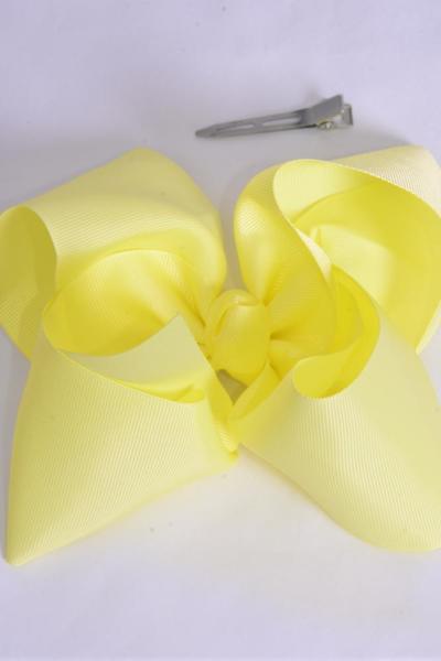 Hair Bow Jumbo Baby Yellow Grosgrain Bow-tie / 12 pcs Bow = Dozen Alligator Clip , Size- 6" x 5" Wide , Clip Strip & UPC Code