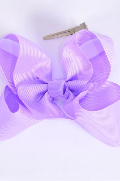 Hair Bow Jumbo Lavender Grosgrain Bow-tie / 12 pcs Bow = Dozen Lavender , Alligator Clip , Size - 6" x 5" Wide , Clip Strip & UPC Code