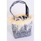 Purse Ostrich Feathers Reversible Gray Leopard/PC **Reversible** Size-13&quot;x 13&quot; Wide,Gray Leopard &amp; Black Reversible,OPP Bag &amp; UPC Code - None
