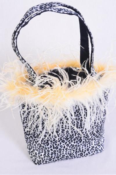 Purse Ostrich Feathers Reversible Gray Leopard/PC **Reversible** Size-13"x 13" Wide,Gray Leopard & Black Reversible,OPP Bag & UPC Code - None