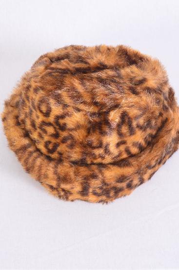 Women's Leopard Plush Faux Fur Bucket Hat/PC W OPP Bag,Choose Colors