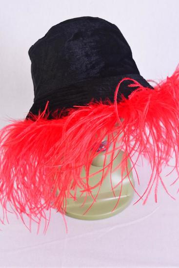 Hat Velvet Black Red Ostrich Feathers Reversible/PC **Reversible**  ONE SIZE